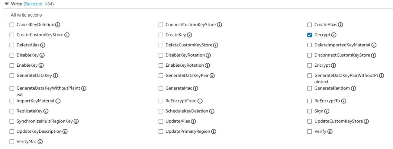 Select Decrypt permission checkbox