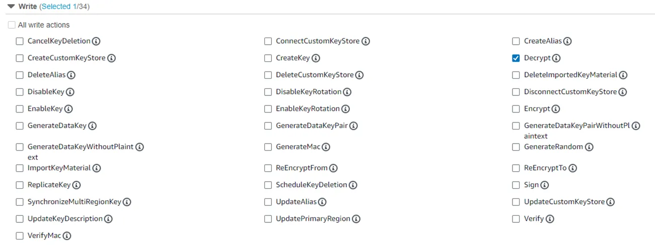 Select Decrypt permission checkbox