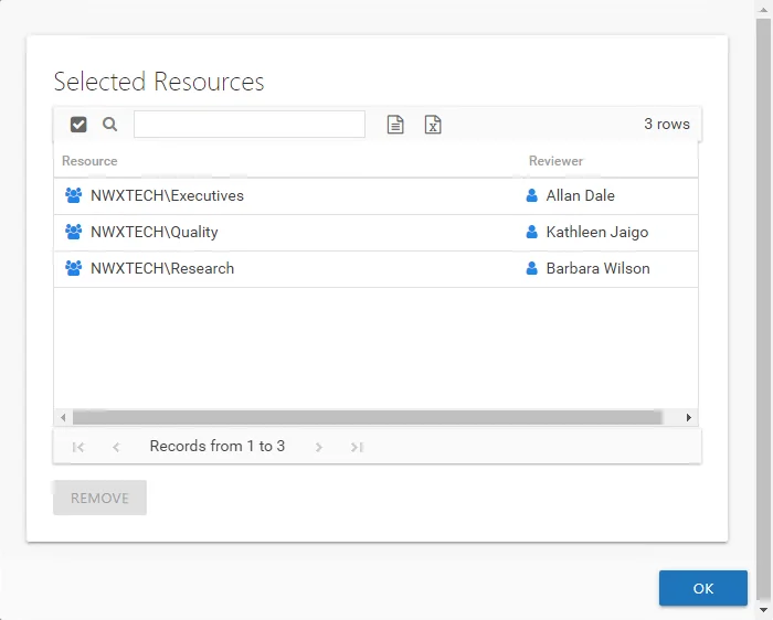 Selected Resources Window