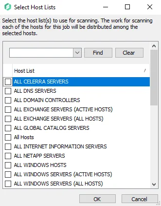Select Host Lists window