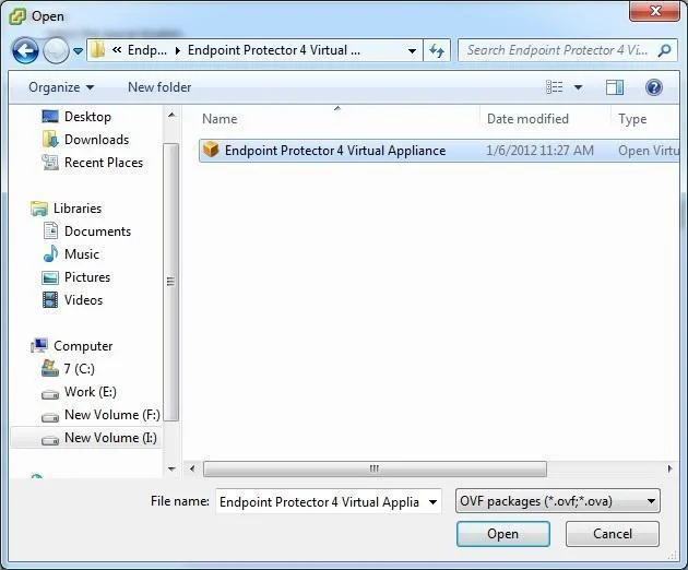 Selecting the OVF ﬁle from the extracted zip ﬁle