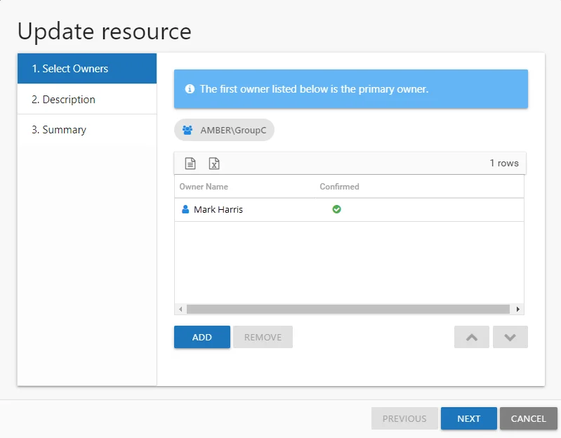 Add new resources wizard showing 2. Select Owners page