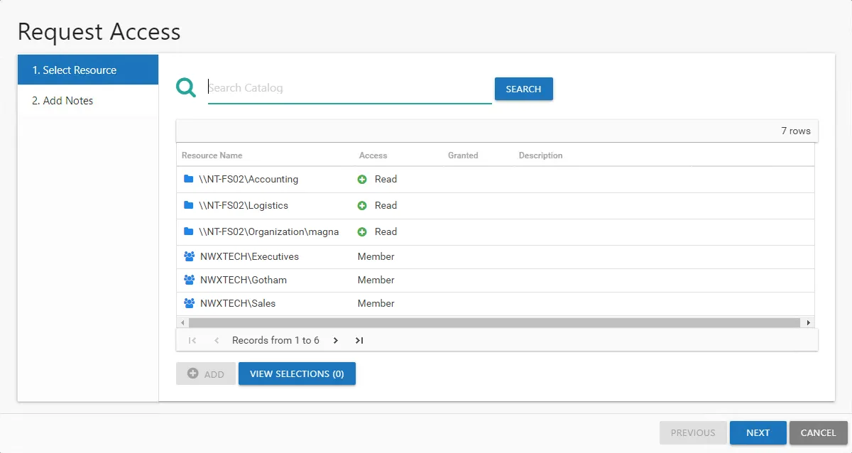 Add new resource wizard showing 1. Select Resources page