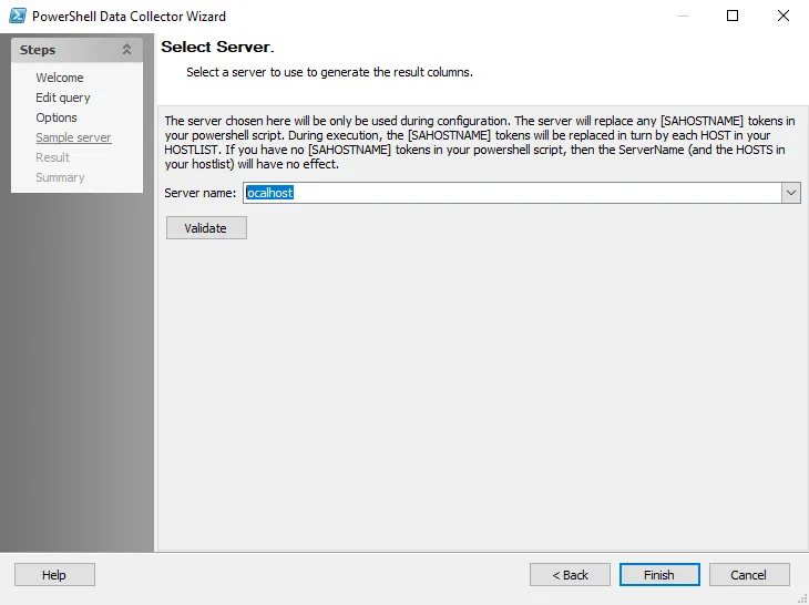 PowerShell Data Collector Wizard Select Server page