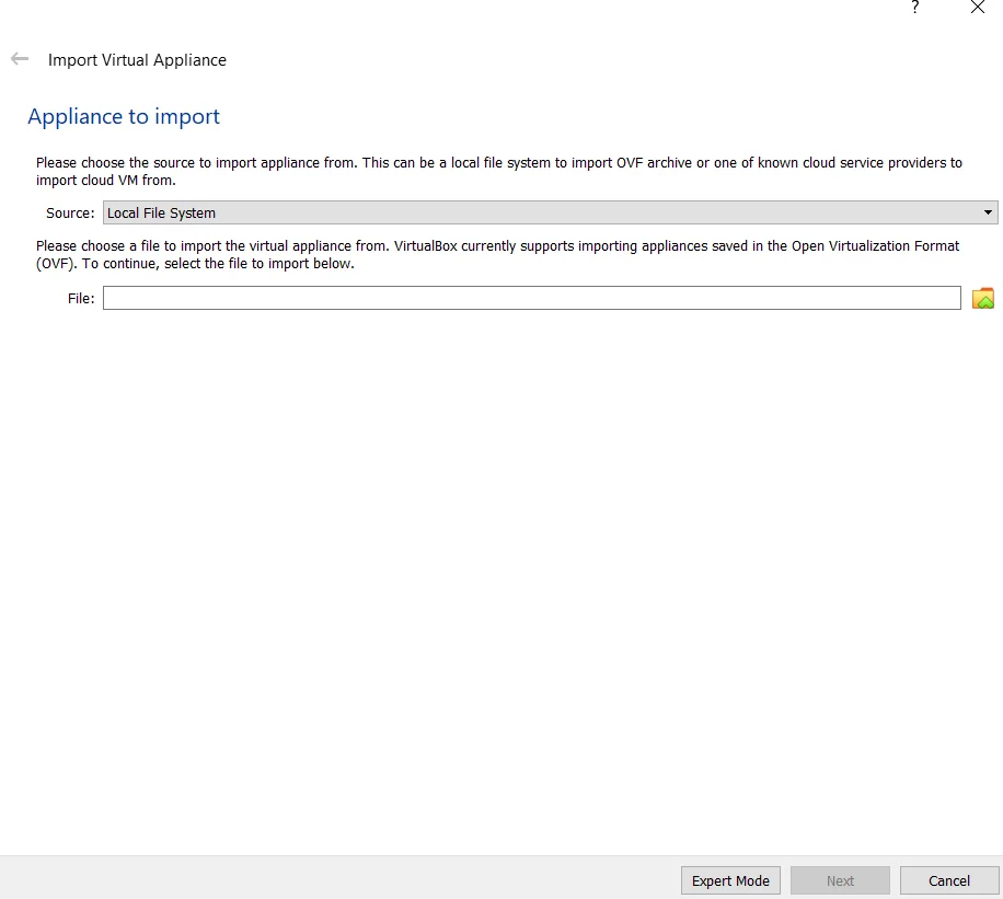  Selecting the OVF ﬁle from the extracted zip