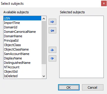 Select subjects window
