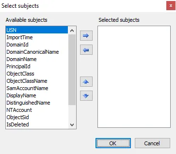 Select subjects window