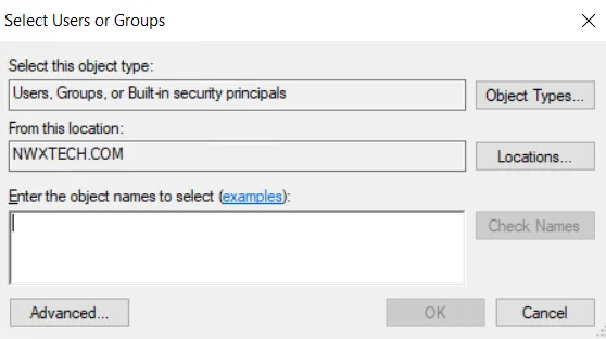 Select Users or Groups window