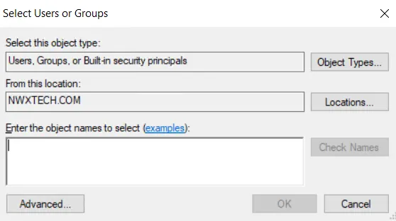 Select Users or Groups window