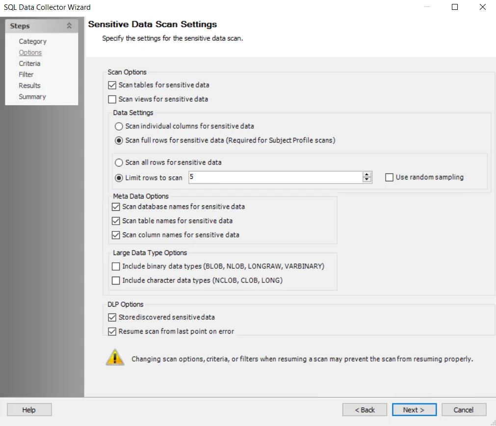 Sensitive Data Scan Settings