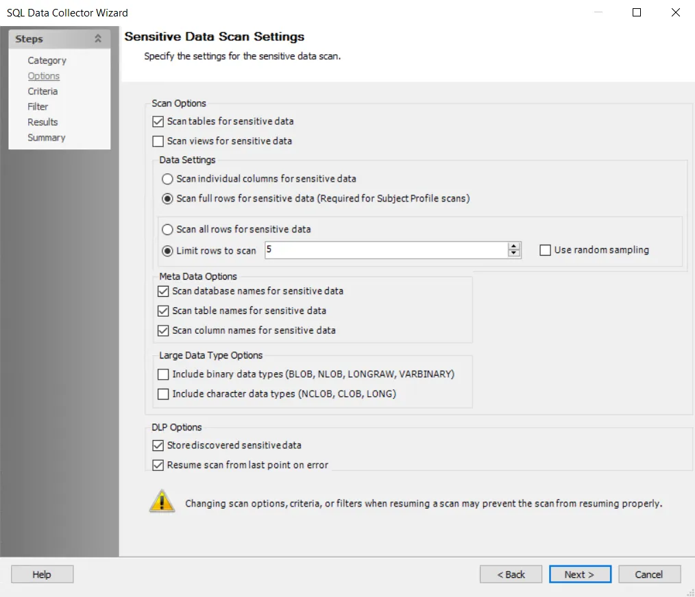Sensitive Data Scan Settings