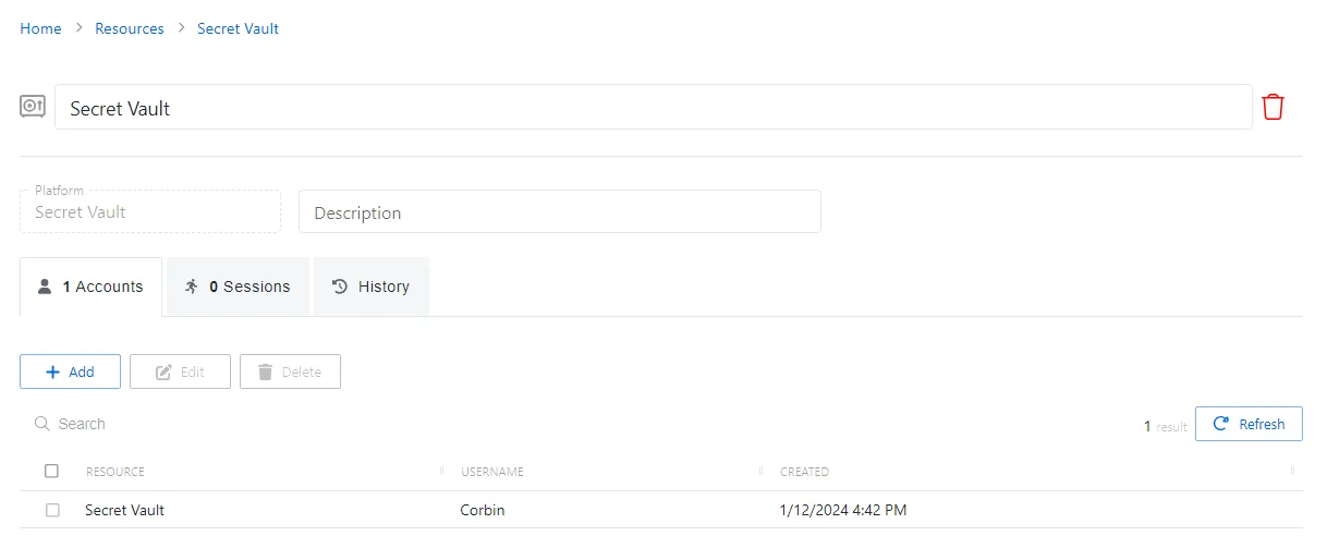Secrete Vault Details Page