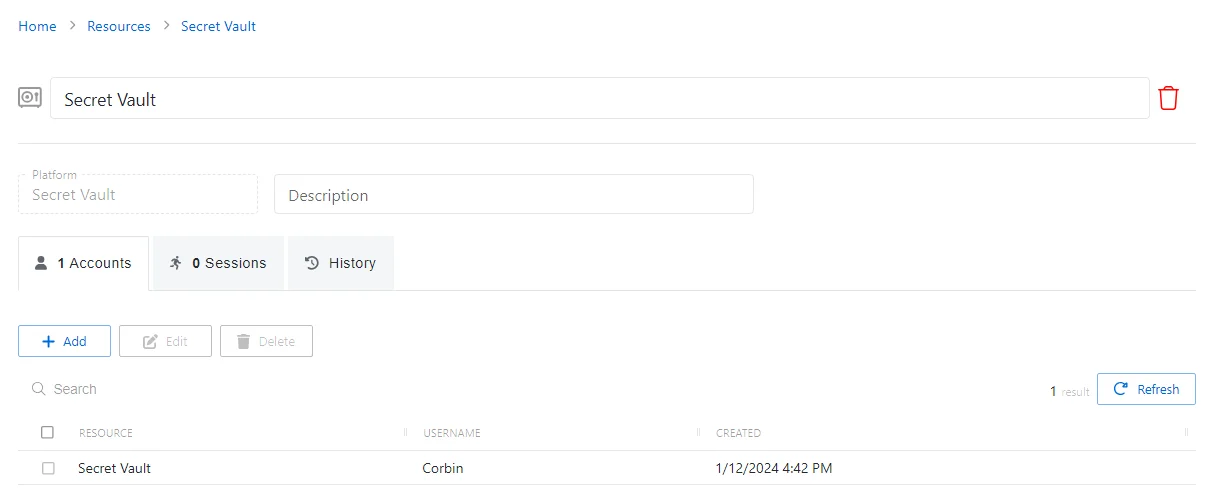 Secrete Vault Details Page