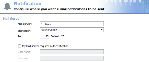 Server Backup Configuration wizard - Server page