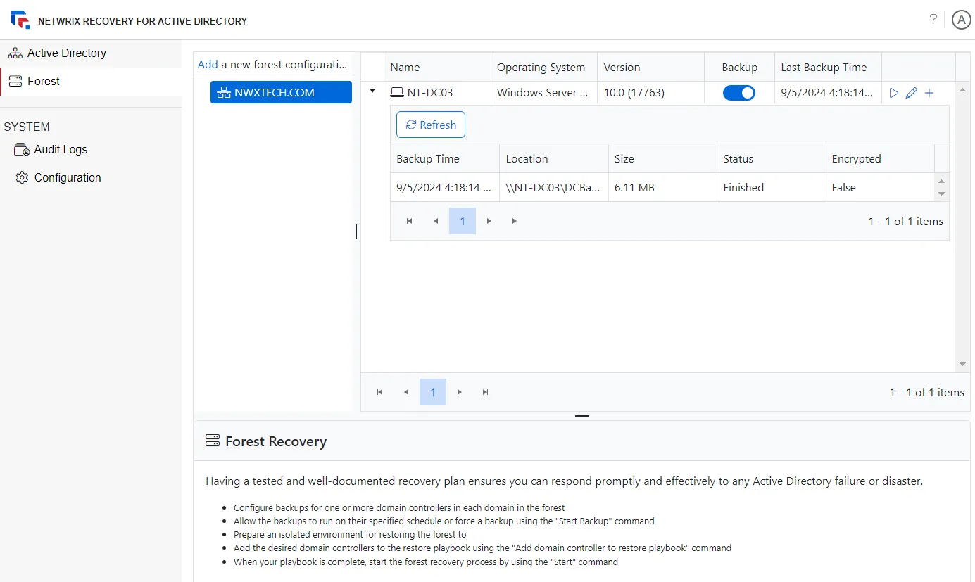 Forest Server Backup History