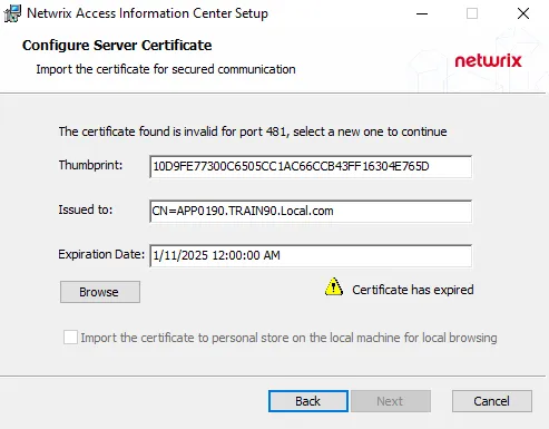 Expired certificate detected bound to the port