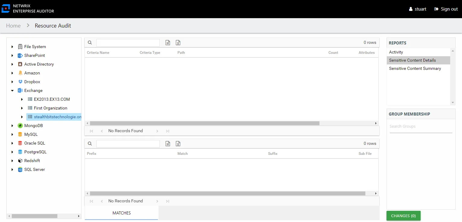 Sensitive Content Details report at the server level