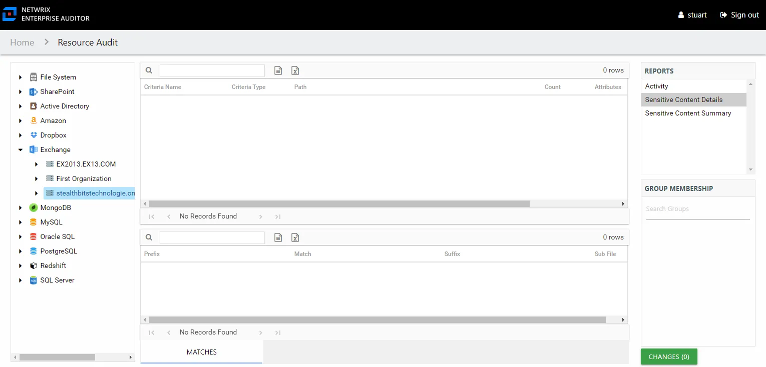 Sensitive Content Details report at the server level
