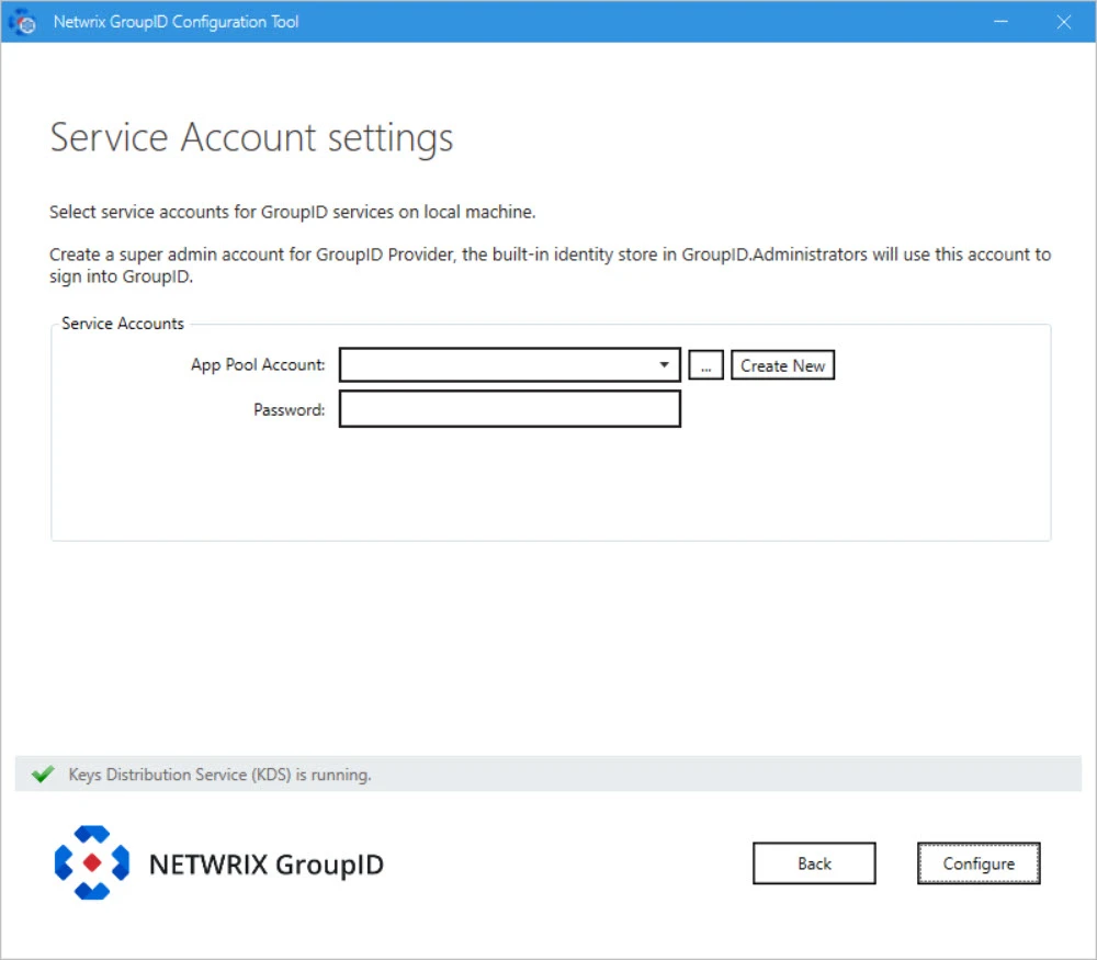Service Account Settings page