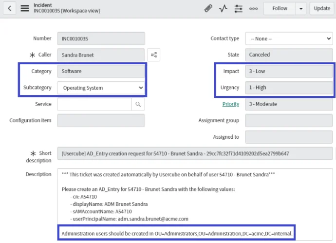 ServiceNow Ticket Example