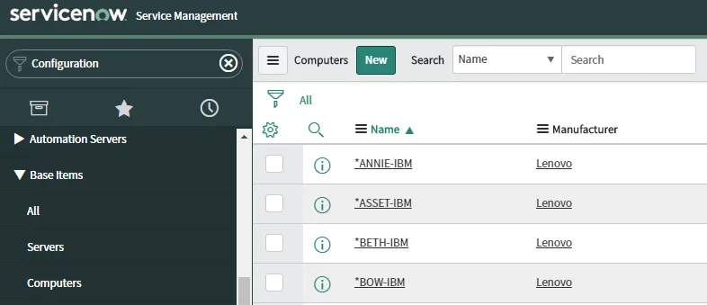 Open the ServiceNow Configuration items