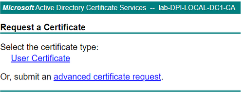 Certificate Services advanced certificate request page