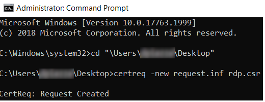Command Prompt showing certreq command execution