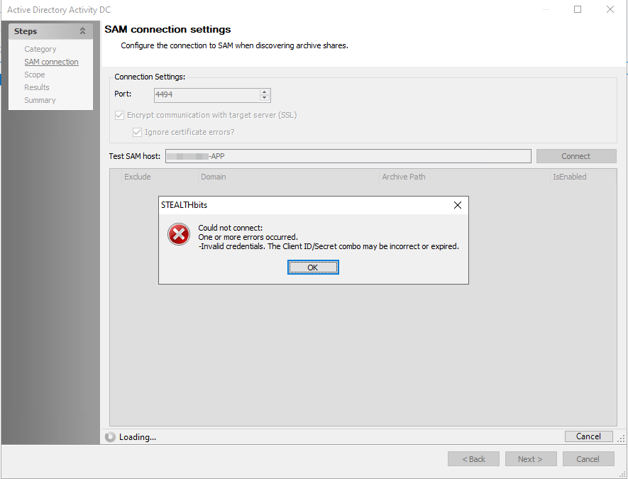 Error Injected Credentials Error: Invalid Credentials—Client ID/Secret Combo May Be Incorrect or ...