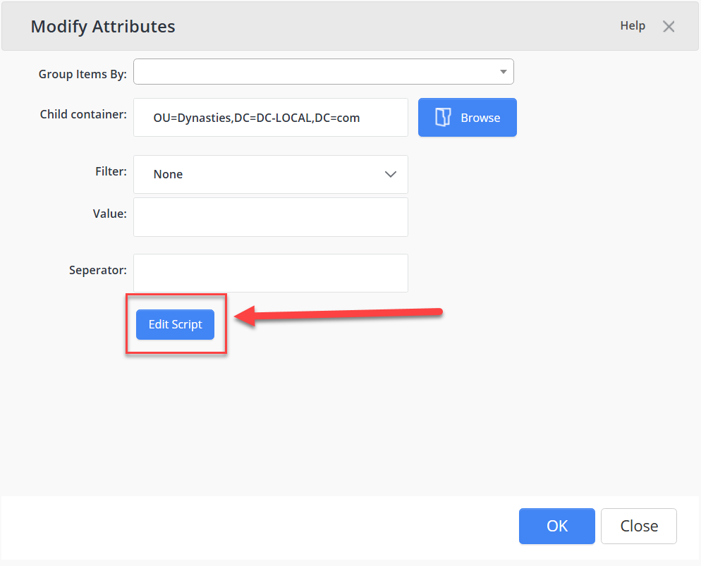 Open script editor for attribute