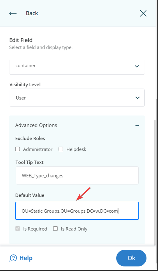 Setting a default container value