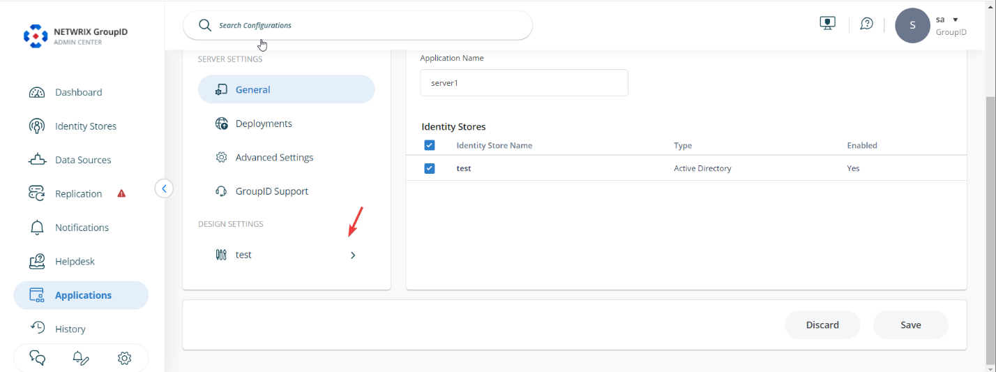 Expanding identity store in Design Settings