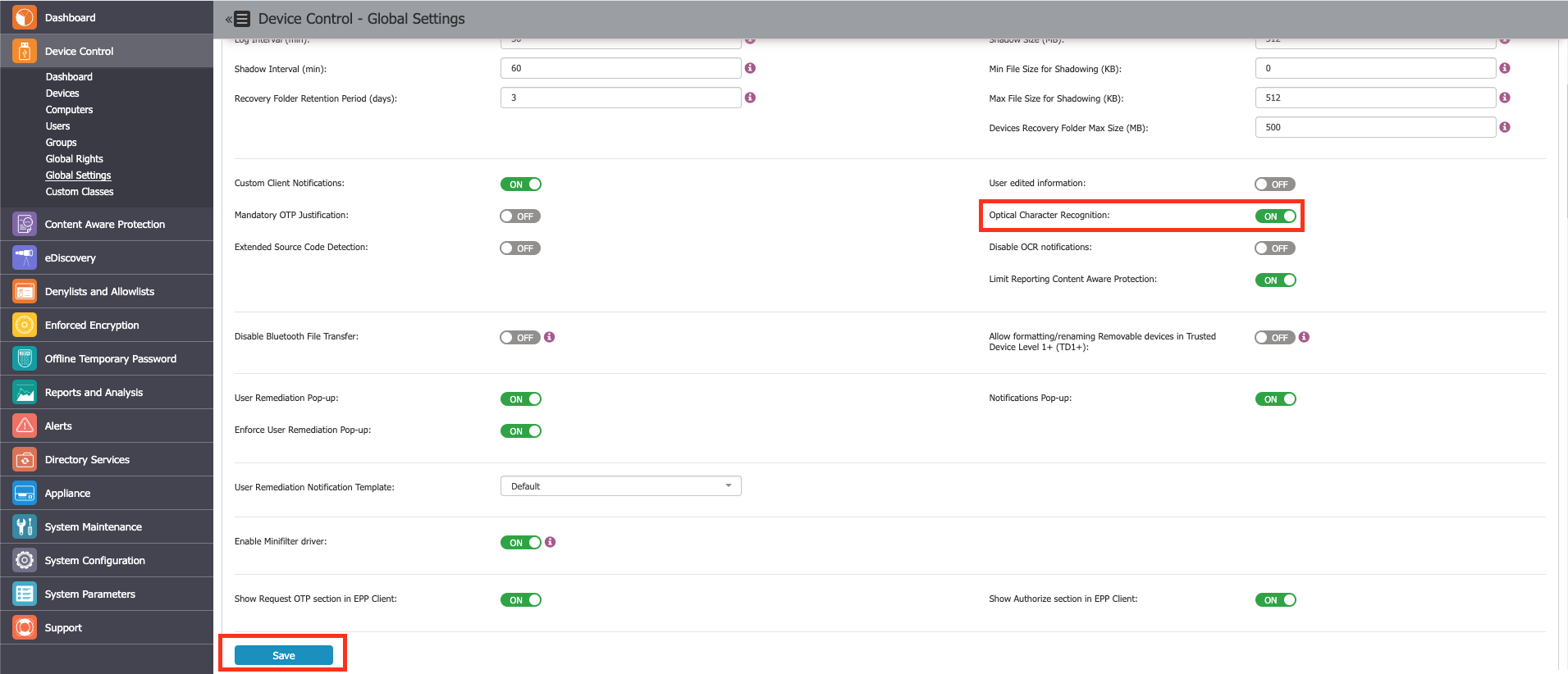 OCR option in Global Settings