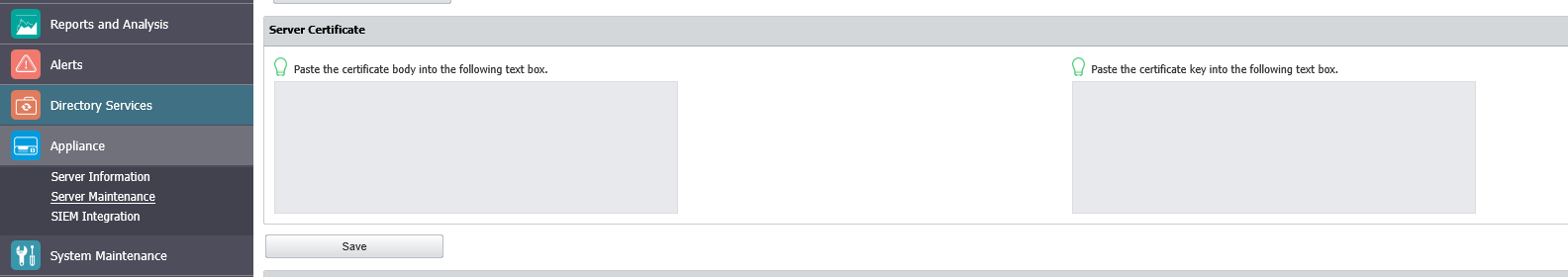 Server Maintenance section in the UI