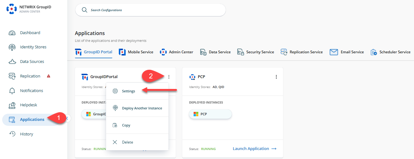 Accessing portal settings in Directory Manager Admin Center