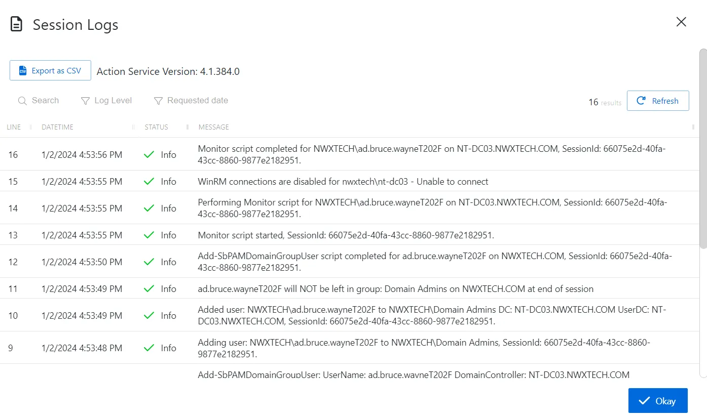 Session Logs Window