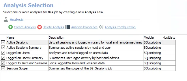 Analysis Tasks for the SG_Sessions Job