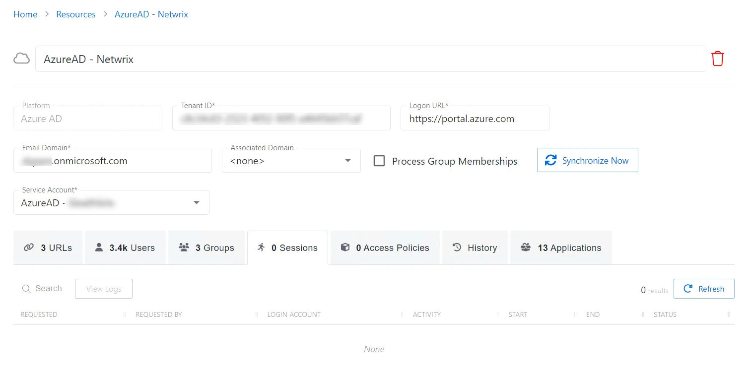 Sessions Tab Azure AD