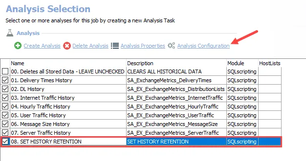08. SET HISTORY RETENTION task in the Analysis Selection view