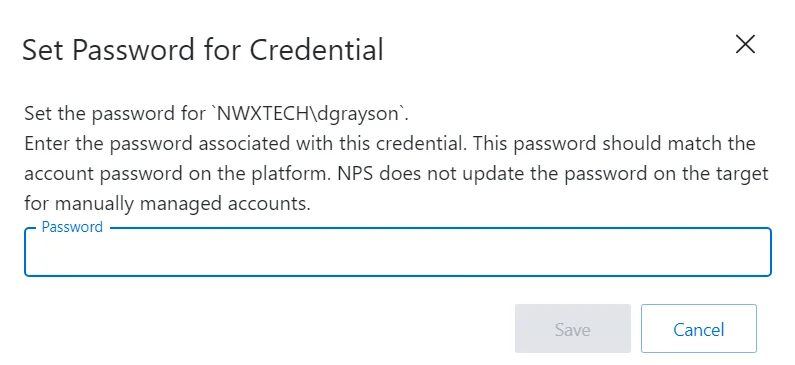 Set password for credential window
