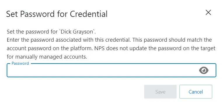Set password for credential window