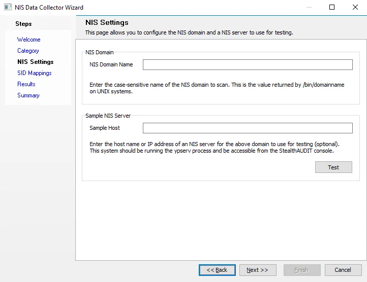 NIS Settings page