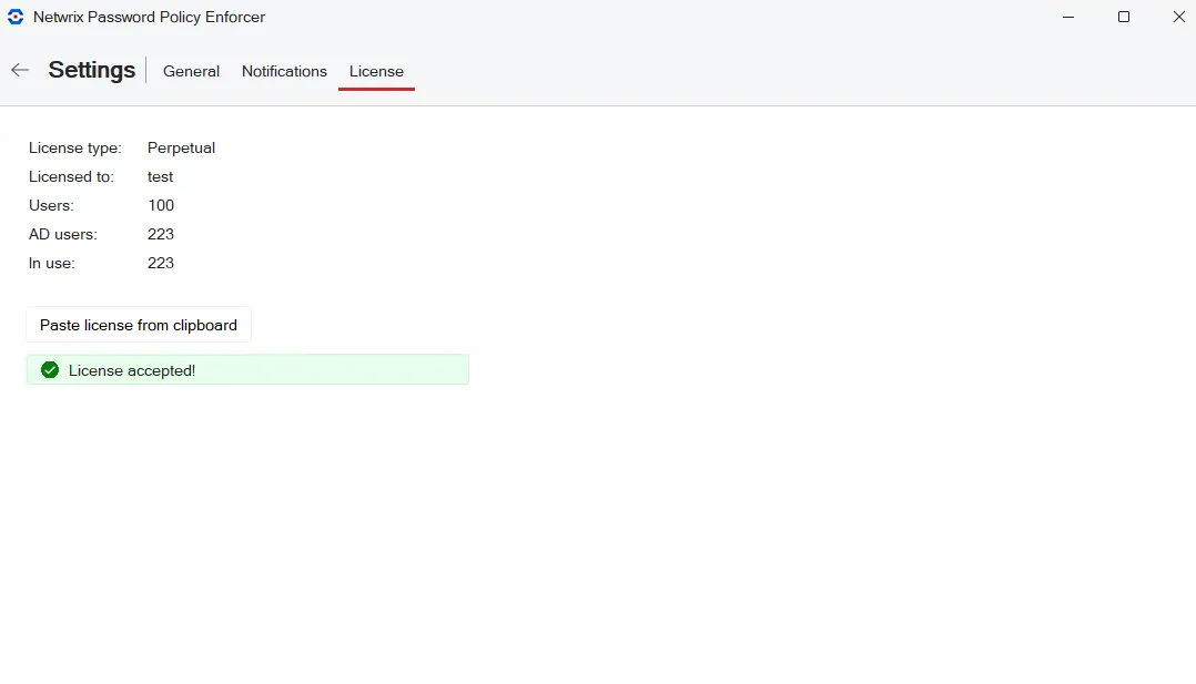 License Settings Tab