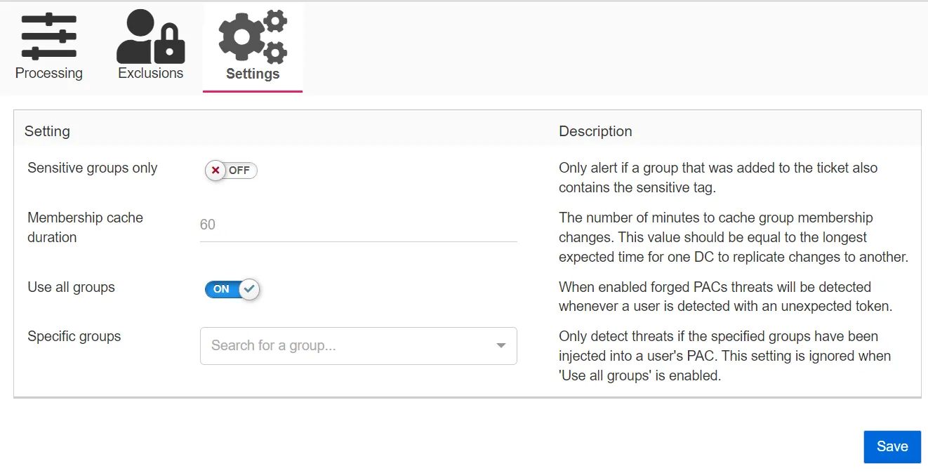 This screenshot displays the Settings tab.