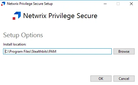 Netwrix Privilege Secure Setup wizard on the Setup Options page