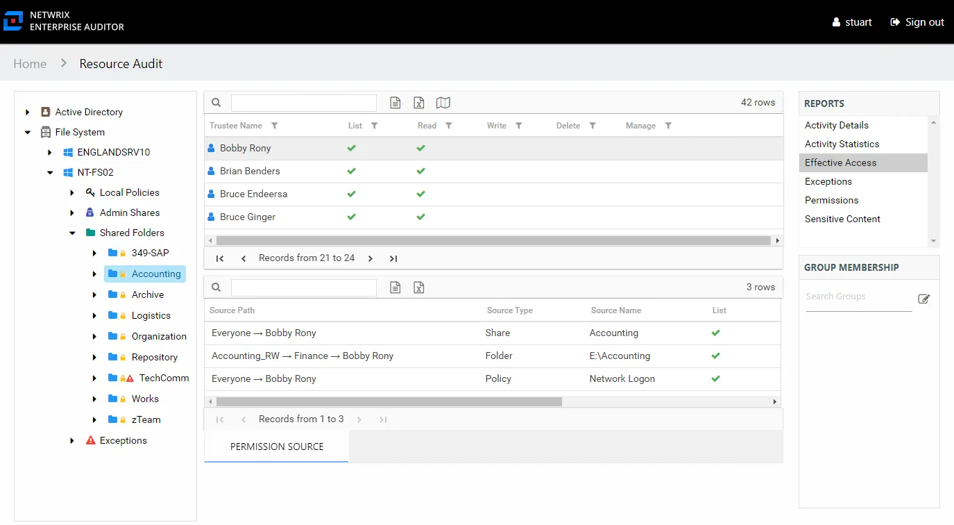 Effective Access report at the share and subfolder levels