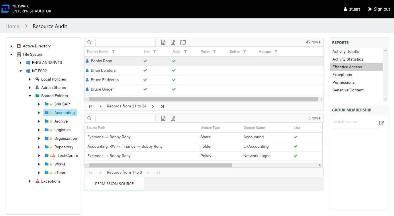 Effective Access report at the share and subfolder levels