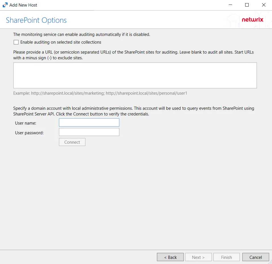 Add Host - SharePoint Options page