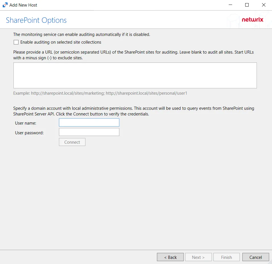 Add Host - SharePoint Options page