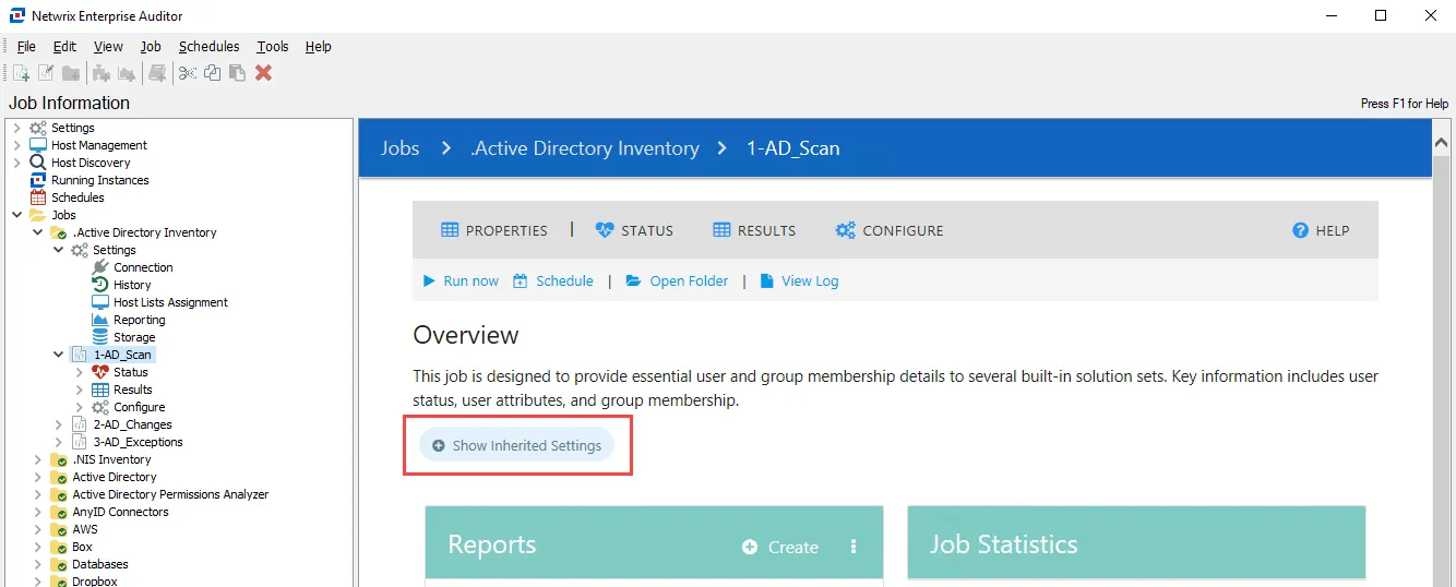 Show Inherited Settings on Job Overview page