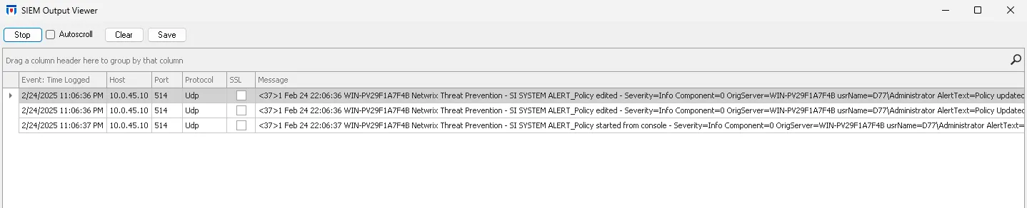 SIEM Output Viewer window